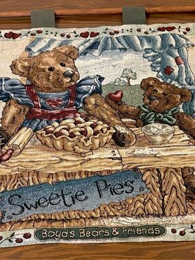 Boyds Bears Tapestry Wall Hanging with Brown Bears and Blue Accents